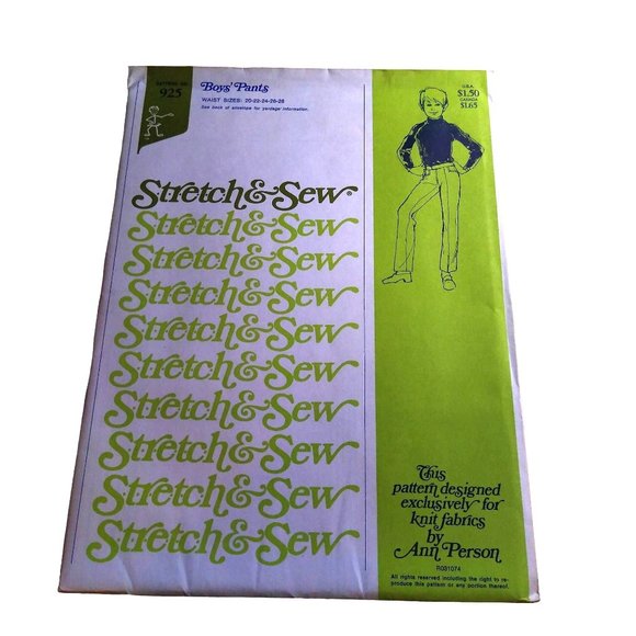 UNCUT Vintage Sewing PATTERN Stretch and Sew 925 by Ann Person, Boys 1974 Pants - Picture 1 of 2